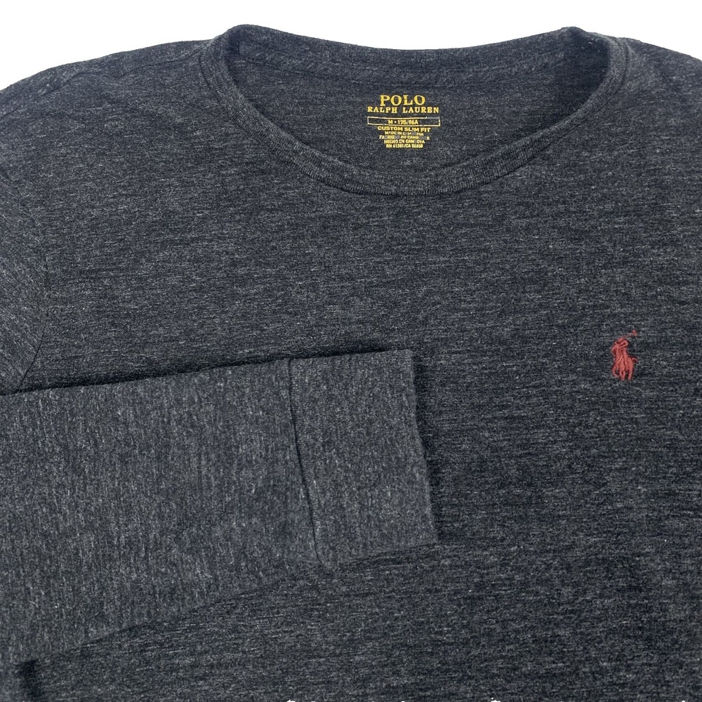 Polo Ralph Lauren Custom Slim Fit Long Sleeve T-Shirt Mens M Gray Crew Neck Logo